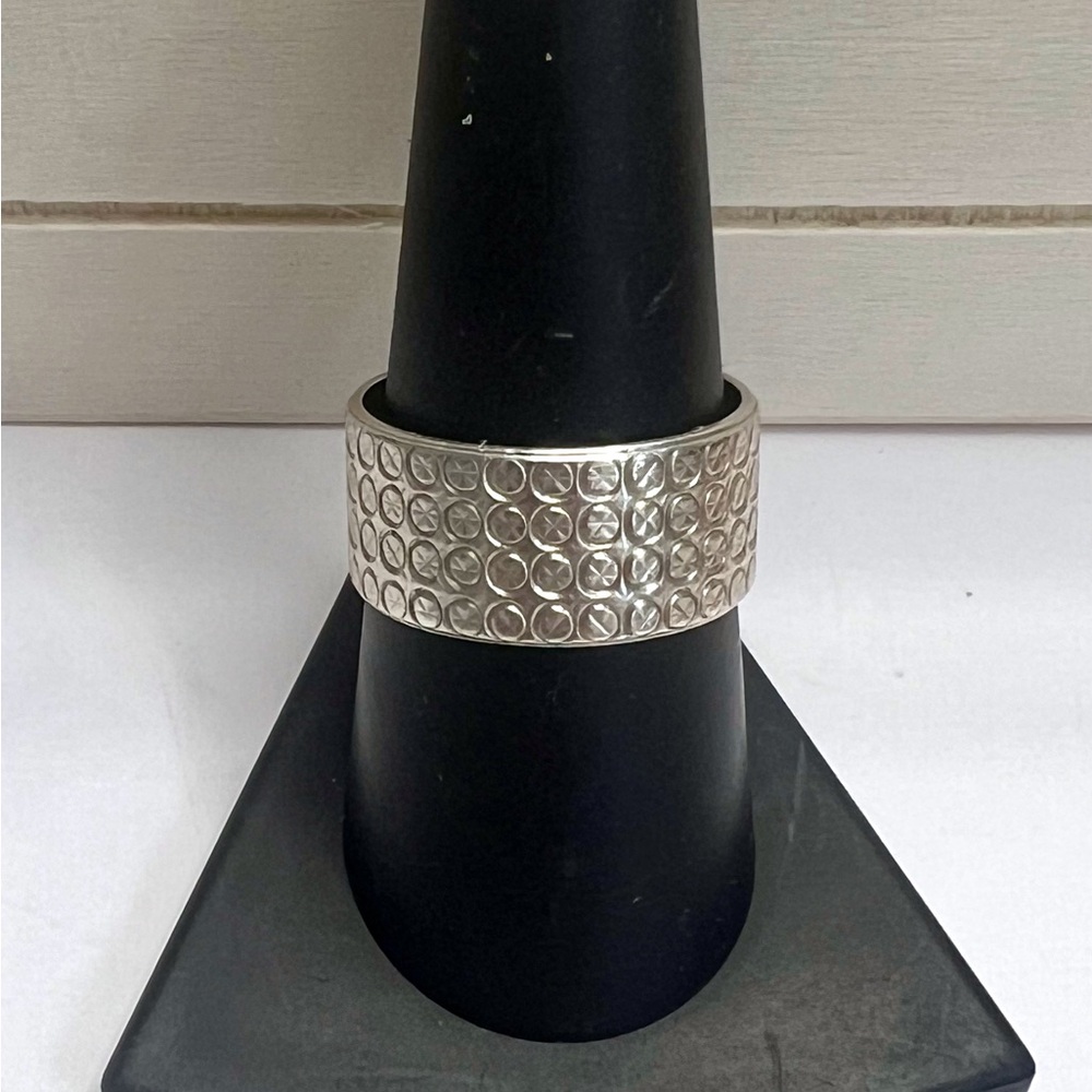925 Sterling Silver Textured Wide Band Ring Size 9 Unisex